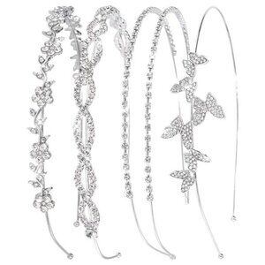 4 Pack Silver Rhinestone Headband Flower Girl Bridal Wedding Headband Crystal